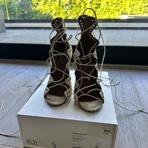 Isabel Marant Ivory Snakeskin Lace up sandal. 3.5 inch heel. gently used - Picture 3 of 4